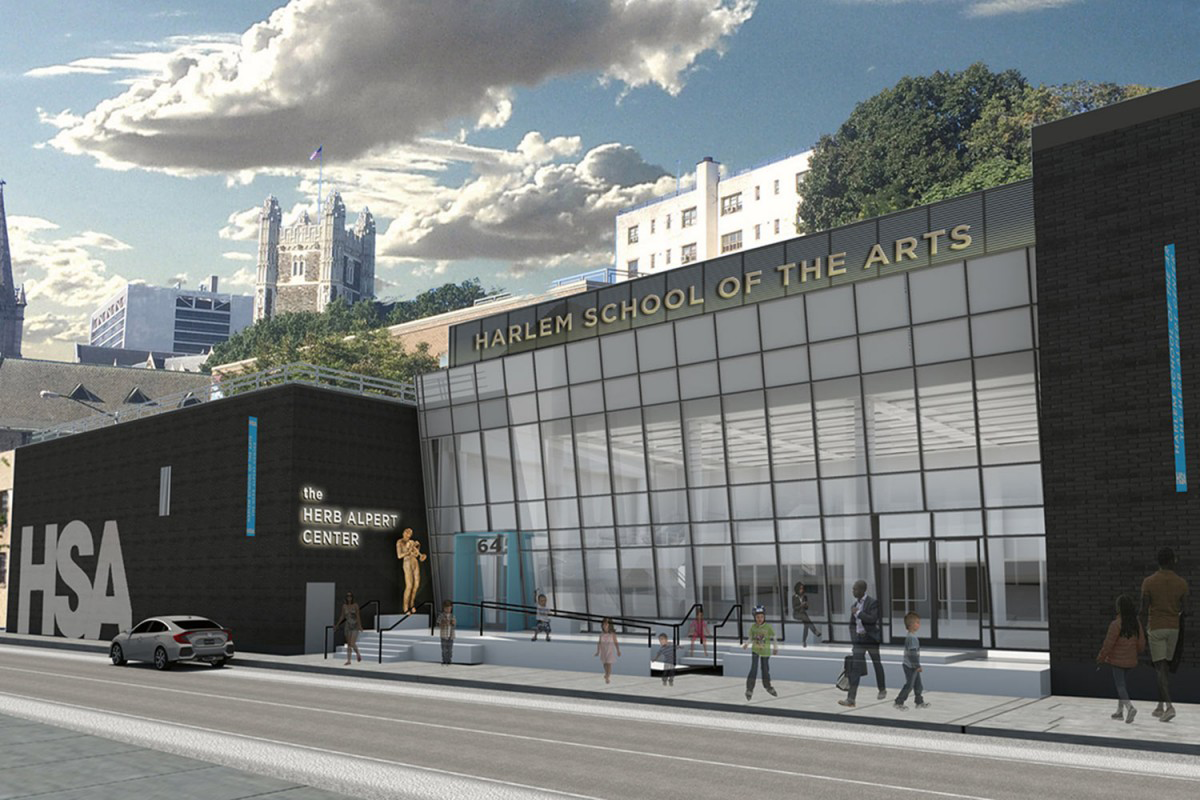 Entrance and glass façade for the Harlem School of the Arts.